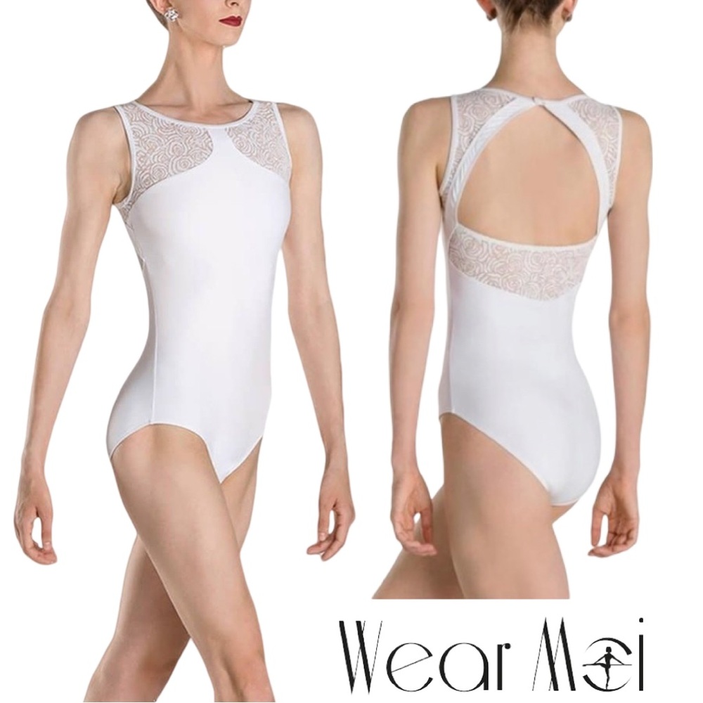 Wear Moi White Noelie Burnout Tulle Insert Keyhole Back Tank Leotard - Picture 15 of 16